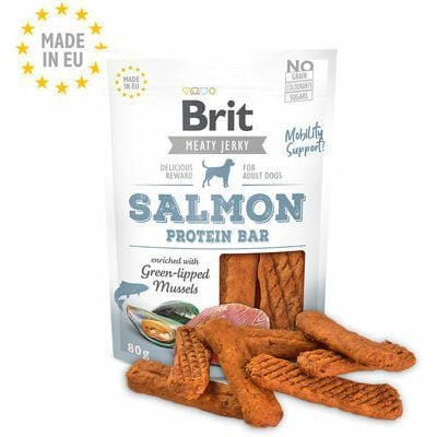 brit-jerky-salmon-protein-bar-80g-karums-suniem.spm.47903-b1 Brit Jerky Salmon Protein Bar Snack kārums suņiem ar laša un vistas gaļu, 80 g - Image 1